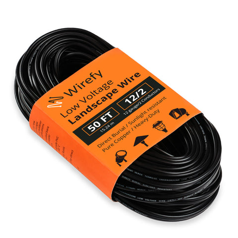 Wirefy low voltage landscape wires direct burial sunlight resistant pure copper heavy duty strands_12 gauge&50 ft
