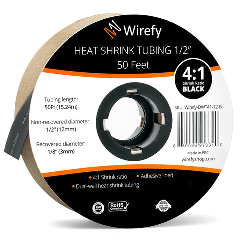 wirefy 4:1 ratio heat shrink tubing spool roll_1/2 - 50 Feet&Black