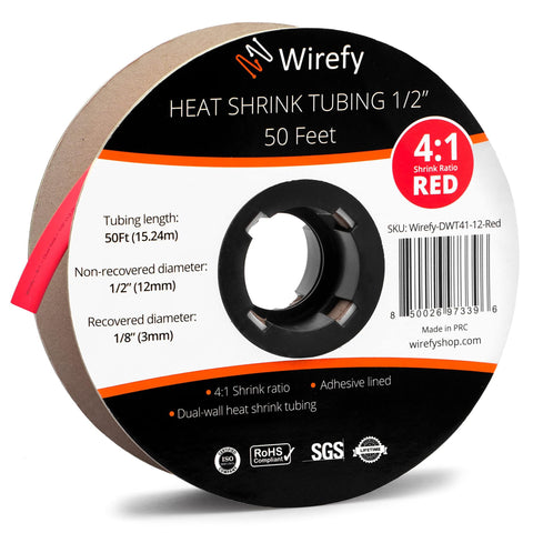 wirefy 4:1 ratio heat shrink tubing spool roll_1/2 - 50 Feet&Red