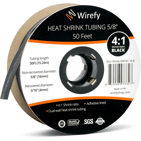 wirefy 4:1 ratio heat shrink tubing spool roll_5/8 - 50 Feet&Black