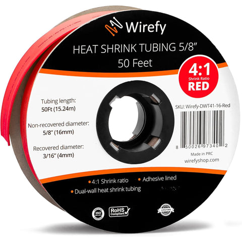 wirefy 4:1 ratio heat shrink tubing spool roll_5/8 - 50 Feet&Red