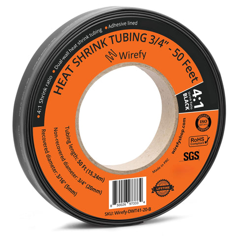 wirefy 4:1 ratio heat shrink tubing spool roll_3/4 - 50 Feet&Black