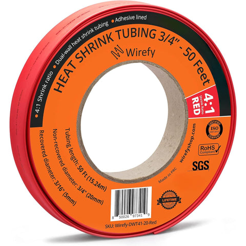 wirefy 4:1 ratio heat shrink tubing spool roll_3/4 - 50 Feet&Red