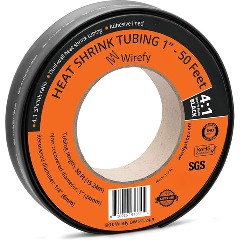 wirefy 4:1 ratio heat shrink tubing spool roll_1 - 50 Feet&Black