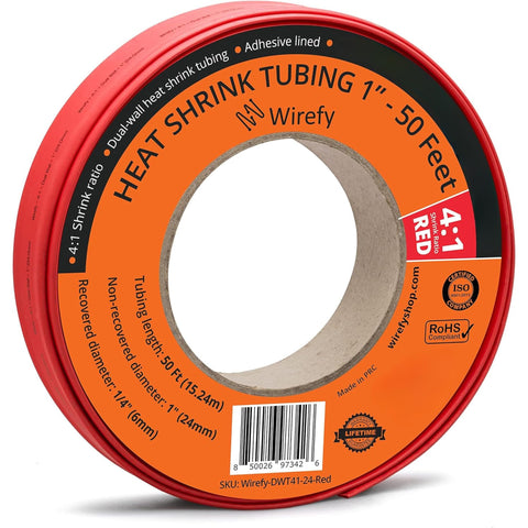 wirefy 4:1 ratio heat shrink tubing spool roll_1 - 50 Feet&Red