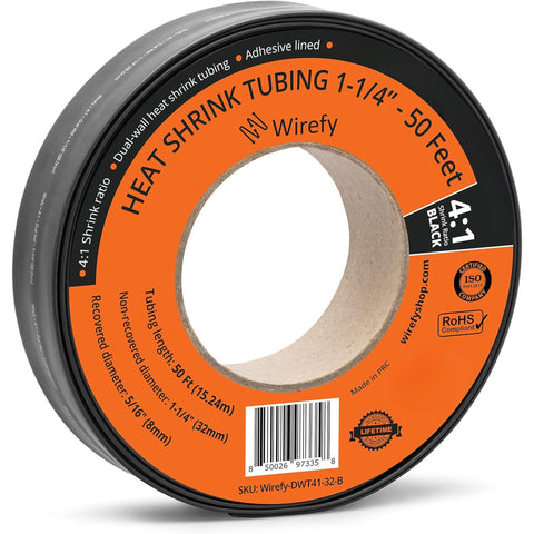 wirefy 4:1 ratio heat shrink tubing spool roll_1-1/4 - 50 Feet&Black