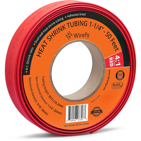 wirefy 4:1 ratio heat shrink tubing spool roll_1-1/4 - 50 Feet&Red