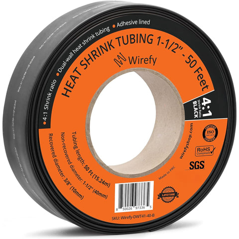 wirefy 4:1 ratio heat shrink tubing spool roll_1-1/2 - 50 Feet&Black