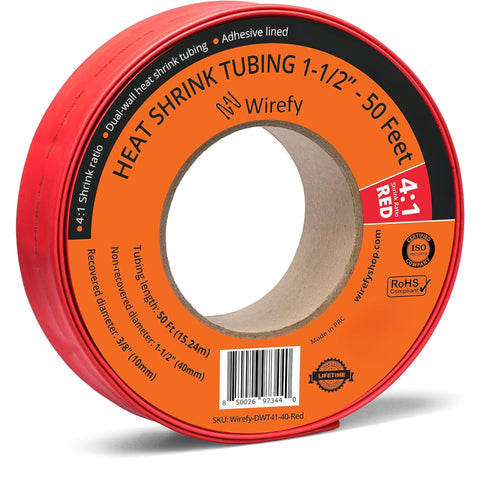 wirefy 4:1 ratio heat shrink tubing spool roll_1-1/2 - 50 Feet&Red