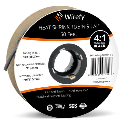 wirefy 4:1 ratio heat shrink tubing spool roll_1/4 - 50 Feet&Black
