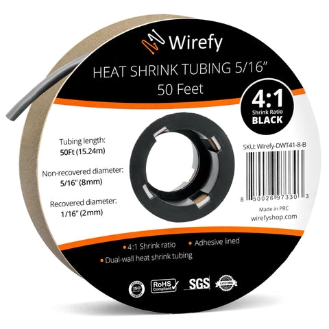 wirefy 4:1 ratio heat shrink tubing spool roll_5/16 - 50 Feet&Black