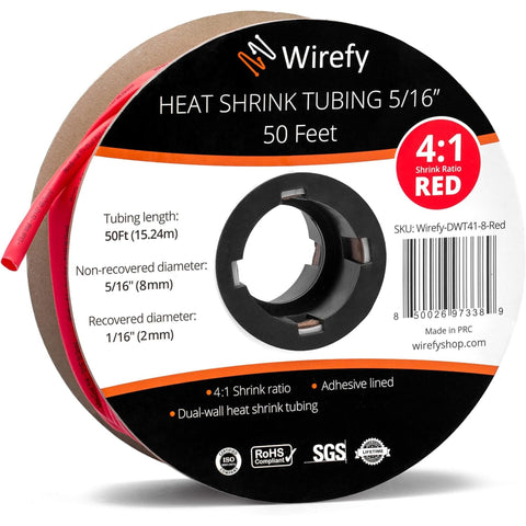 wirefy 4:1 ratio heat shrink tubing spool roll_5/16 - 50 Feet&Red