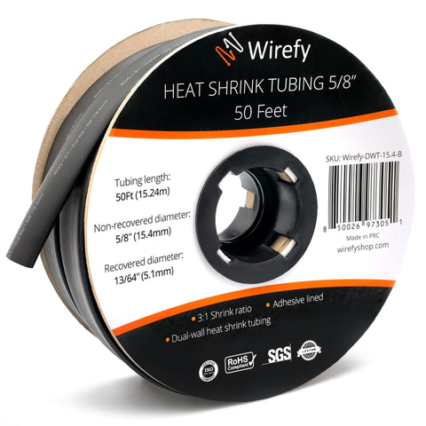 Heat Shrink Tubing Roll - 3:1 Shrink Ratio - Black - 50 Ft