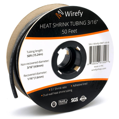 Wirefy 3/16" Heat Shrink Tubing - 3:1 Ratio - Adhesive Lined - Marine Grade Heat Shrink - Black - 50 Feet Roll_3/16 - 50 Feet&Black