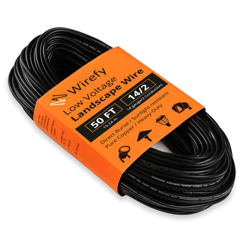 Wirefy low voltage landscape wires direct burial sunlight resistant pure copper heavy duty strands_14 gauge&50 ft
