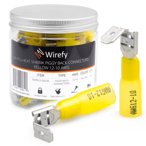 Wirefy heat shrink piggyback spade connectors yellow 12-10 AWG 90 PCS_90 PCS Piggyback Yellow 12-10 AWG
