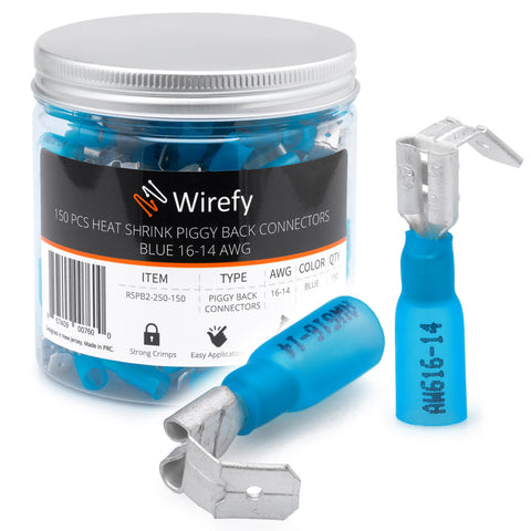 Wirefy heat shrink piggyback spade connectors blue 16-14 AWG 150 PCS_150 PCS Piggyback Spade Blue 16-14 AWG