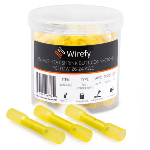 wirefy heat shrink butt connectors 26-24 AWG yellow jar_150 PCS  Yellow 26-24 AWG