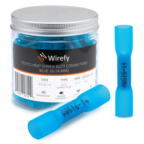 Wirefy heat shrink Butt connectors blue copper jar _150 PCS Blue 16-14 AWG