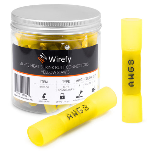 Wirefy heat shrink butt connectors 8 AWG yellow jar_50 PCS Yellow 8 AWG
