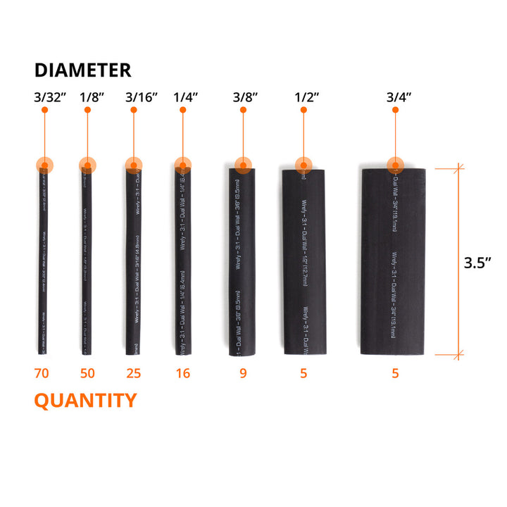 Best Heat Shrink Tubing Kit (Black 180 PCS) Wirefy