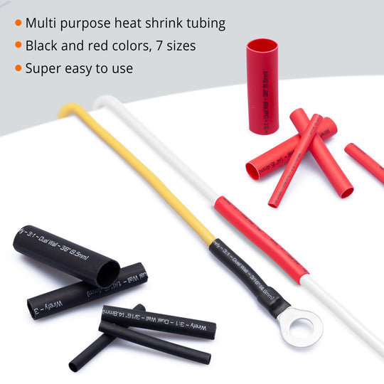 Large Diameter Heat Shrink Tubing Kit (200 PCS Black Red) Wirefy