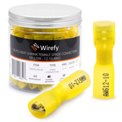 wirefy 90 PCS heat shrink female spade connectors yellow 12-10 AWG_90 PCS Female Spades Yellow 12-10 AWG