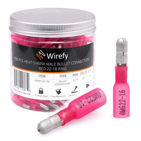 wirefy heat shrink bullet connectors jar 150 PCS red 22-18 AWG quick disconnect male#style_150 PCS Male Bullets 22-16 AWG