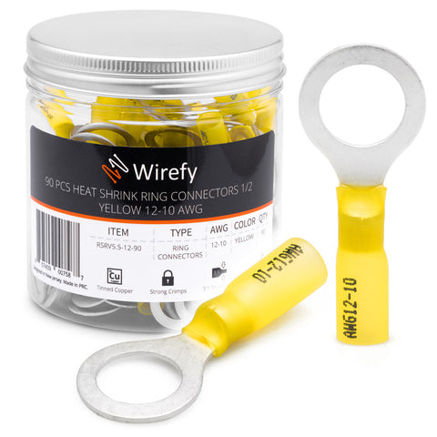 wirefy heat shrink ring connectors yellow 12-10 awg 1/2"_Ring Connectors 1/2&Yellow 12-10 AWG