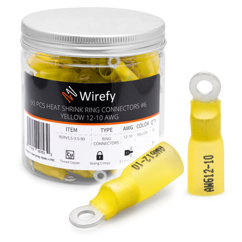 wirefy heat shrink ring connectors yellow 12-10 awg #6_Ring Connectors #6&Yellow 12-10 AWG