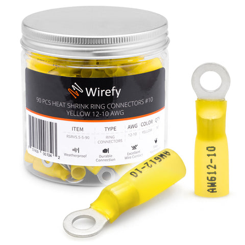 wirefy heat shrink ring connectors yellow 12-10 awg #10_Ring Connectors #10&Yellow 12-10 AWG