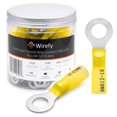 wirefy heat shrink ring connectors yellow 12-10 awg 5/16_Ring Connectors 5/16&Yellow 12-10 AWG