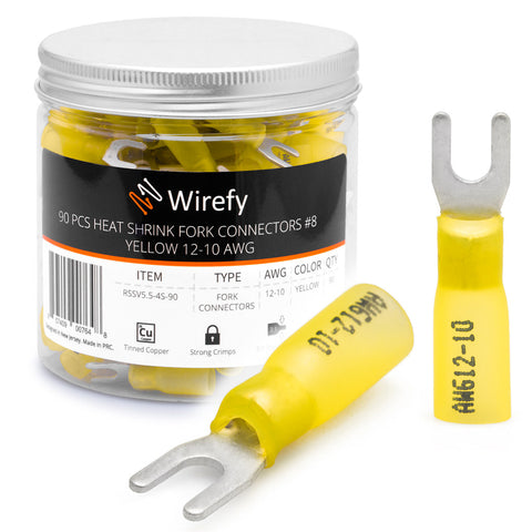 Wirefy heat shrink fork connectors yellow 12-10 AWG #8_12-10 Gauge #8